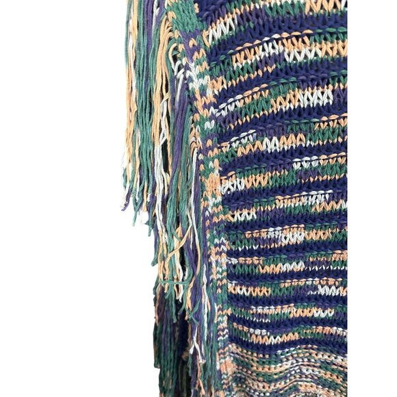 1. State Multicolor Fringe Knitted Poncho Sweater Top Womens Size S - Picture 3 of 5
